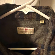 Luciano Barbera Men's Brown and Navy Plaid Button-Down Shirt, 100% Wool Size XL picture