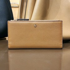 Latest New Tory Burch BLAKE Cortado Brown Pebbled Leather Slim Envelope Wallet picture