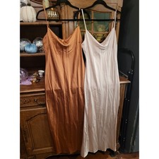 Express Satin Cowl Neck Maxi Slip Dresses Size L Lot of 2 Copper Ivory picture
