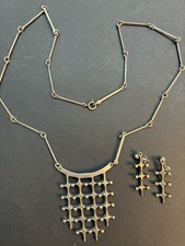 Marianne Berg Uni D-A Norway 925S Modernist Open Grid Bib Necklace Earrings Set picture