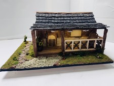 Handmade Rustic Cabin Diorama w/ Lights Porch & Garden 1:24 Scale OOAK Miniature picture