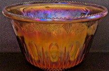 Indiana Iridescent Gold Carnival Glass Princess Grape & Leaf Punch Bowl picture