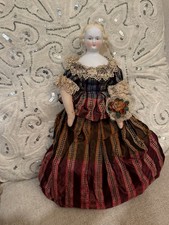 Antique C 1870 11.5” Blonde Parian Doll Original Fabulous Dress picture