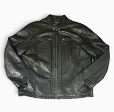 Marc New York Andrew Marc Leather Moto Jacket M Black Quilted Cafe Racer Biker picture