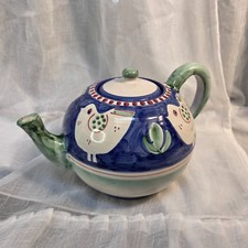 Vintage Solimene Vietri Campagna Chicken Bird Blue Teapot Made in Italy picture