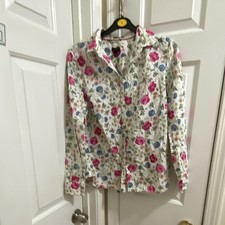 Talbots Women's 12 White Floral Collared Long Sleeve Cotton Woven Button-Up picture