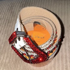 b.b.simon men’s  White Bling Belt Red Rhinestone Buckle Studs Adjustable picture