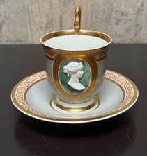 Antique KPM Berlin Porcelain Cameo Cup Saucer Queen Louise Prussia Swan Handle picture