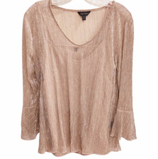 Adiva Champagne Blush Metallic Shimmer Blouse Size M Flare Sleeves Semi Sheer picture