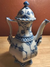Vintage Royal Copenhagen Blue Fluted Full Lace Mocha Coffee Pot & Lid 1030 picture