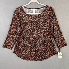 Emaline Womens Abstract Blouse Top Size XL Black 3/4 Sleeve Stretch NWT picture