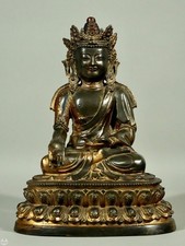 Antique 15th–16th C. Ming Dynasty Gilt Bronze Figure of Ratnasambhava Buddha picture