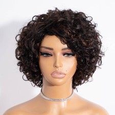 Short Curly Bob Wig Human Hair Side Part Glueless Non Lace Wig picture