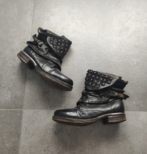 AS.98 (Airstep) Black Distressed Leather Boots Size 39 - Boho Grunge Biker Style picture