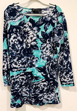 INC International Concepts Women’s Blue/White Floral Rayon Round Neck Top M picture