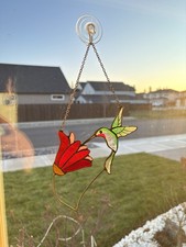 Handmade Stained Glass Hummingbird & Flower Suncatcher (C652) picture