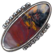 sz4.5 large c1930-40's vintage Navajo sterling silver petrified wood agate ring picture