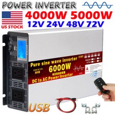 4000W 5000W 12V 24V 48V 72V to 110V 60HZ Pure Sine Wave Power Inverter LCD US picture