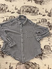 Lucky Brand Plaid Button Down Shirt Size L Blue Gray Cotton Viscose picture