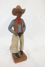 Vtg Hand Carved & Painted Cowboy with Chaps Vest Western Folk Art Donshea Era picture