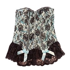 Fredericks of Hollywood Teal Black Lace Corset Bustier Sweetheart Bows Size 36 picture