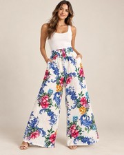 NWT Luisa Positano 100% Linen Lemon Tile Print High Waist Wide Leg Pants Italy picture