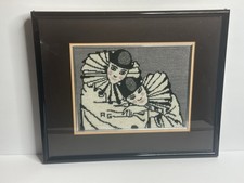 Framed Finished Cross Stitch Needlework Art Pierrot Clown Design Signed A G  picture