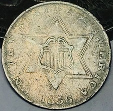 1856 Three Cent Silver Piece Trime 3c Type 2 Ungraded US Coin CC29781 picture