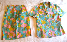 Beautiful Vintage 1960s Ladies Mod Flower Skirt & Top Shirt Outfit Womens Sz 10 picture