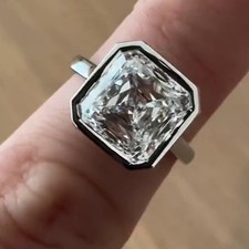 9mm Asscher Cut Moissanite Bezel Solitaire Engagement Ring 14K White Gold Plated picture