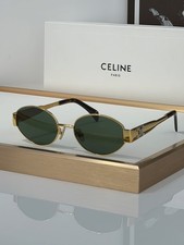 Celine CL40235U Oval Sunglasses Gold Metal Frame Green Lens picture