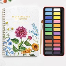 12 Floral Designs Watercolor Workbook with 24 Colors Paint Kit for Beginners US picture