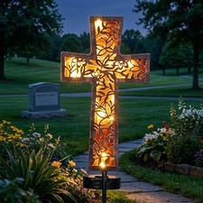 Solar Cross Garden Stake Lights 38Inch Metal Outdoor Waterproof Memorial Gard… picture