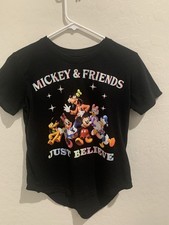 Disney Mickey & Friends Just Believe Black Graphic T-Shirt Adult Size M picture