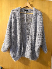 River Island Womens Blue  Open-Knit V-Neck Open Front Long Sleeve Cardigan 8 picture