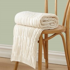 AORMENZY CABLE KNIT THROW BLANKETS 30 X 40 INCHES, Light Weight Blanket - CREAM picture
