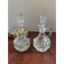Vintage Clear Pressed Glass Cruet Set with Stoppers Oil and Vinegar Dispensers picture