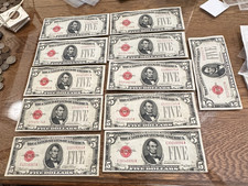 (1) NOT ALL ELEVEN 1928-B $5 US Red Seal Notes Nice Original XF CHRC picture