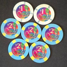 Vtg Rio Suite Hotel & Casino Las Vegas $1 and $2 Chips – Lot of 7 Carnival Logo picture