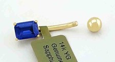 GENUINE 1.14 Cts BLUE SAPPHIRE BELLY NAVEL RING 14K YELLOW GOLD - NEW WITH TAG picture