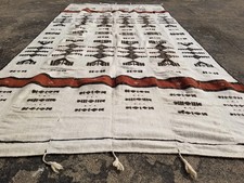 Vintage Traditional Handmade African Fulani Wool Multicolor Kilim 4.3x4 ft picture