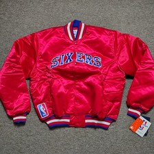 Vintage Starter PHILADELPHIA 76ERS Jacket Men XL Red Sixers Sewn Satin Button Up picture