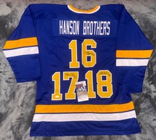 Signed Slap Shot Hanson Brothers Autographed by all 3 Original Chiefs Jersey JSA picture