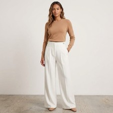 Halara Wide Leg Trousers Womens Medium White Waffle Pleated Pull On Comfort Wear picture