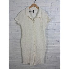 Anthropologie Short Sleeve Collared Textured Midi Shirt Dress Womens XLP White picture