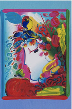 Original Peter Max Blushing Beauty Acrylic Painting Signed Matted & Framed 2010 picture