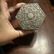 Small Vintage Hexagonal Elegance Silver Plated Embossed Trinket Box picture
