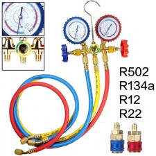 For R502 R134a R12 R22 AC Manifold Gauge Set A/C Refrigeration 3 Way Hose picture