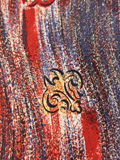 Vintage 1940s Swing Tie Blue Birds Studio Geometric Cravat Red Blue Yellow Rayon picture