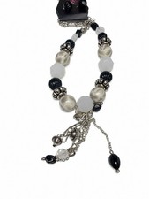 Paparazzi Black White Beaded Charm Necklace & Matching Earrings Set picture
